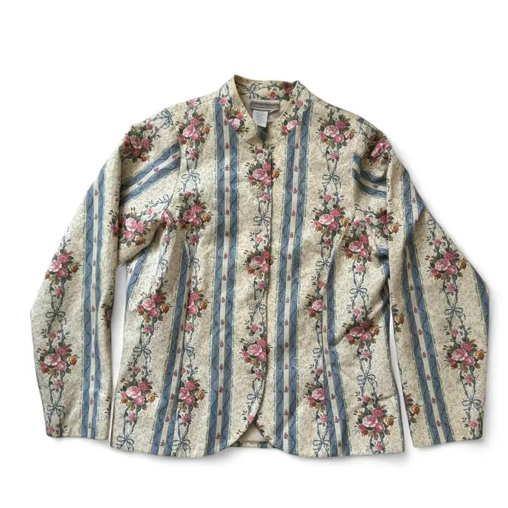 Vintage Coldwater Creek long sleeve floral striped button up jacket, size medium